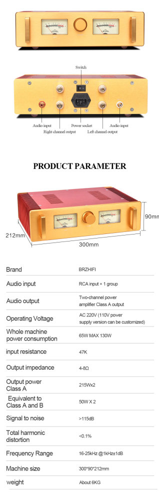 A100 HOOD1969 15W*2 Class A Power Amplifier Golden HIFI transistor  Audiophile Stereo Sound Speaker Home Amp