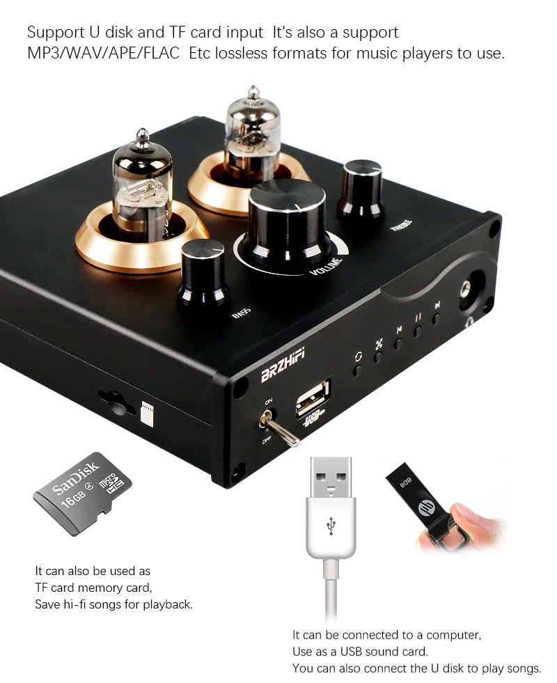 F5 Tube Preamplifier HiFi Bluetooth 5.0 Preamp Lossless Player Support USB TF Card APP Remote Control FM Radio
