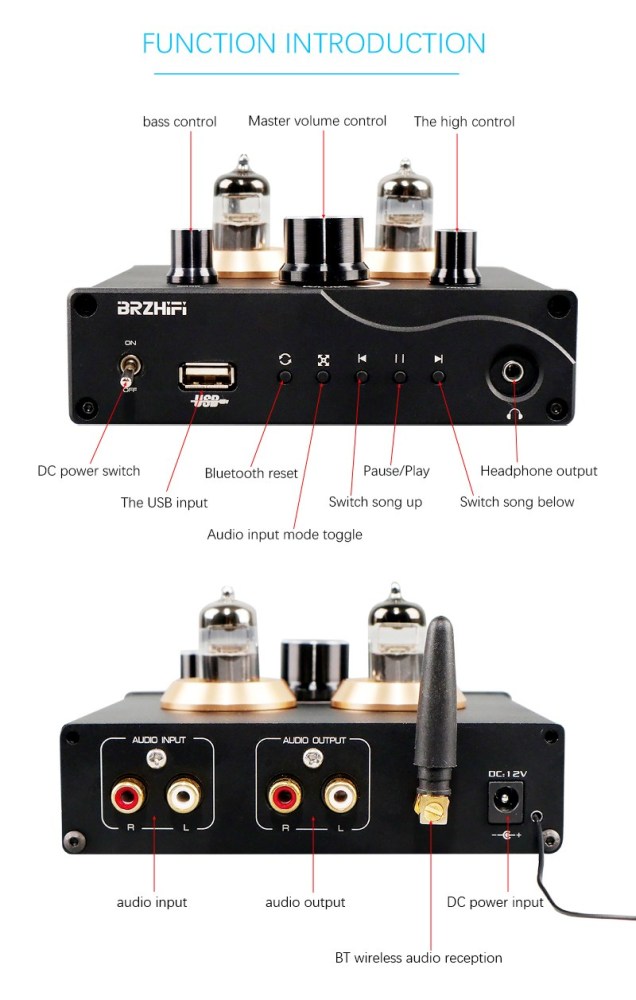 F5 Tube Preamplifier HiFi Bluetooth 5.0 Preamp Lossless Player Support USB TF Card APP Remote Control FM Radio