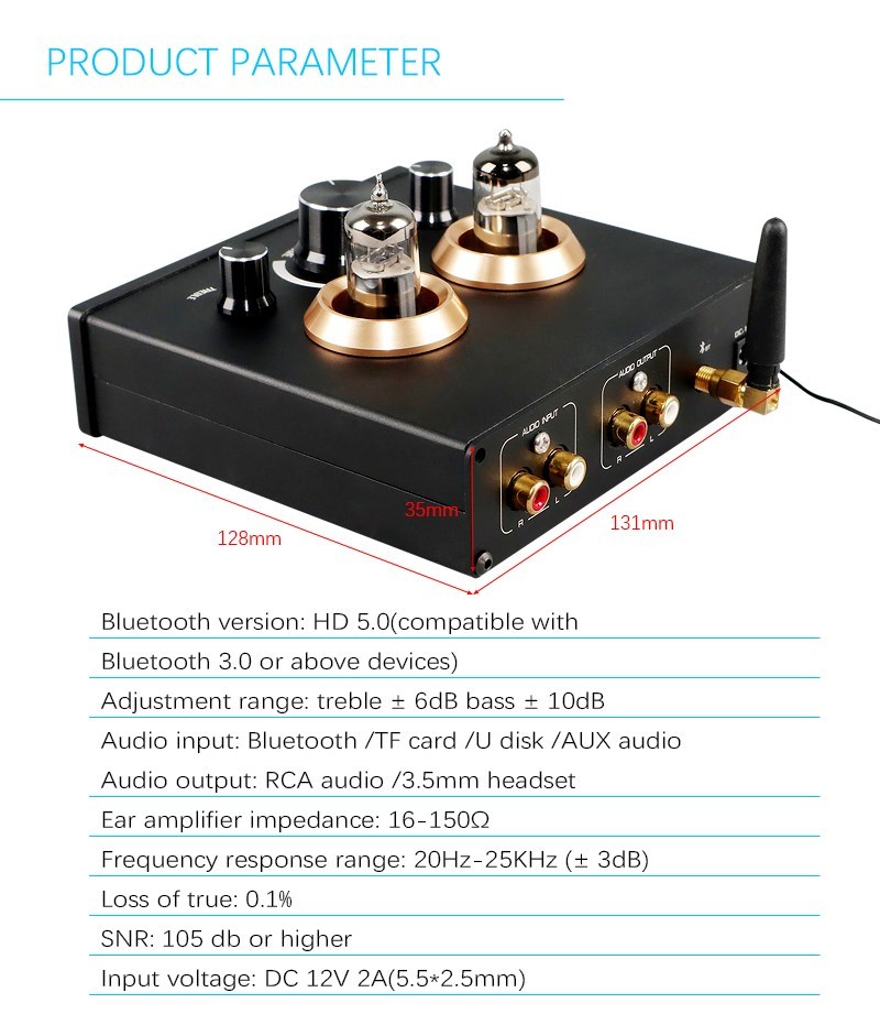 F5 Tube Preamplifier HiFi Bluetooth 5.0 Preamp Lossless Player Support USB TF Card APP Remote Control FM Radio