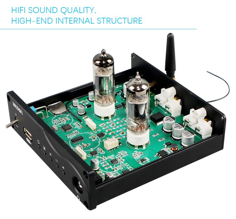 F5 Tube Preamplifier HiFi Bluetooth 5.0 Preamp Lossless Player Support USB TF Card APP Remote Control FM Radio