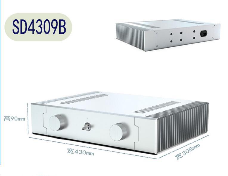 New SD4309B Silver All Aluminum Power Amplifier Chassis DIY Enclosure HiFi Preamp Case with heatsink