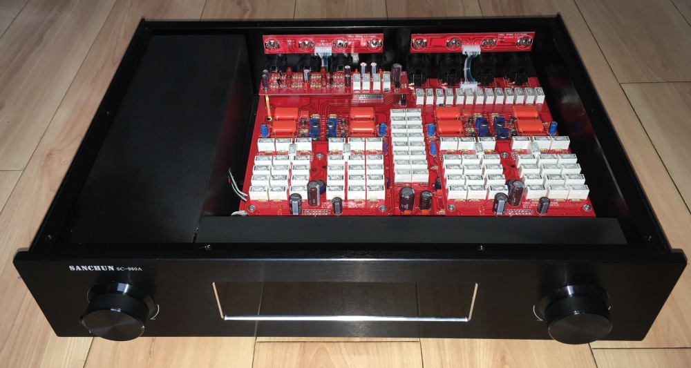Assembled fully balanced remote control JFET four tube preamplifier power amplifier 2 RCA 2 XLR input LED display
