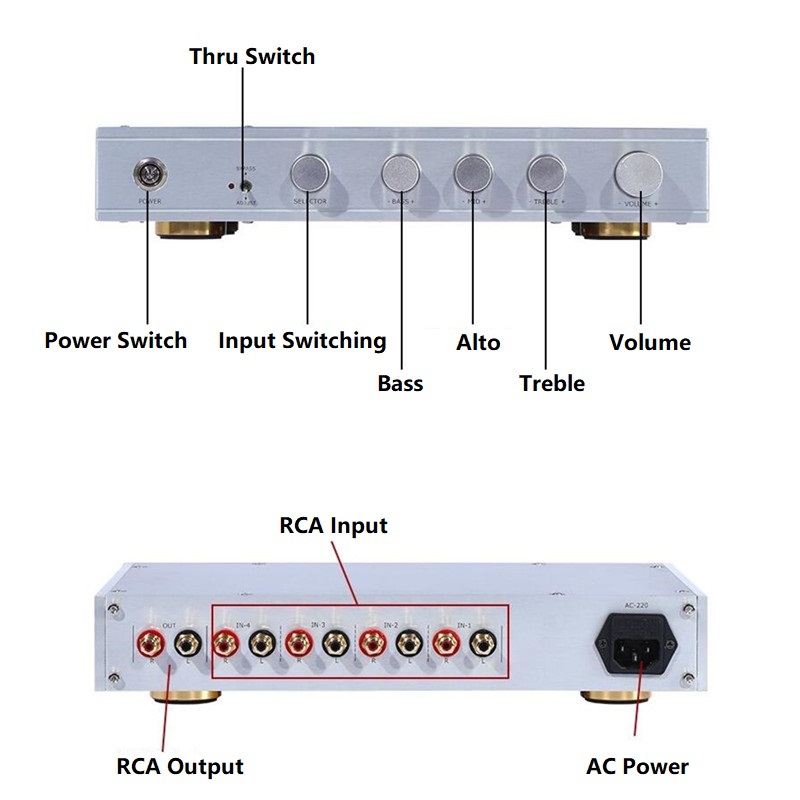 AM3 Class A Preamplifier HiFi 4 Input 1 Output Treble Bass Adjustment Home Audio Preamp