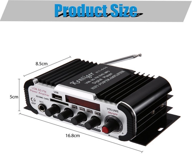 12V HY-600 2CH Mini Stereo Microphone Power Amplifier 20Wx2 USB SD FM Black/Red