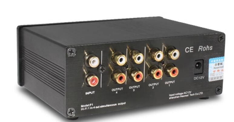 1 input and 4 outputs simultaneously Audio switcher hifi line conversion with 1 input lossless audio frequency distributor