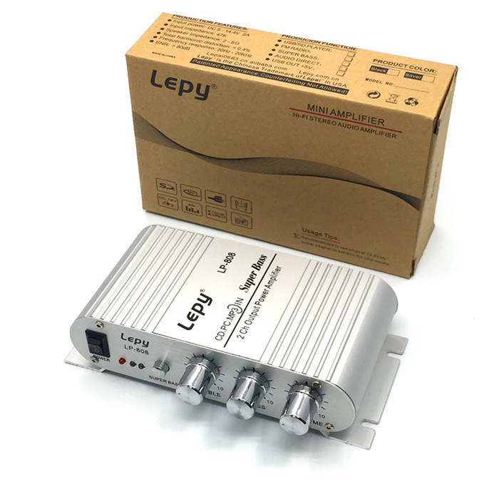 LP-808 Lepy MINI Car Power Amplifier Digital Player Hi-Fi Stereo CD MP3 MP4 PC Speaker Motorcycle Home Super BASS 2-CH Audio AMP
