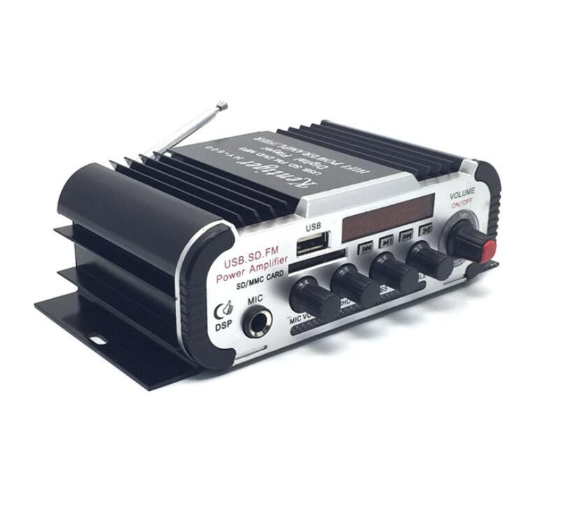 12V HY-600 2CH Mini Stereo Microphone Power Amplifier 20Wx2 USB SD FM Black/Red