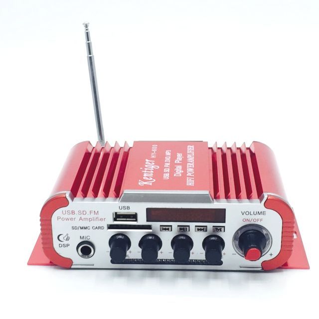 12V HY-600 2CH Mini Stereo Microphone Power Amplifier 20Wx2 USB SD FM Black/Red