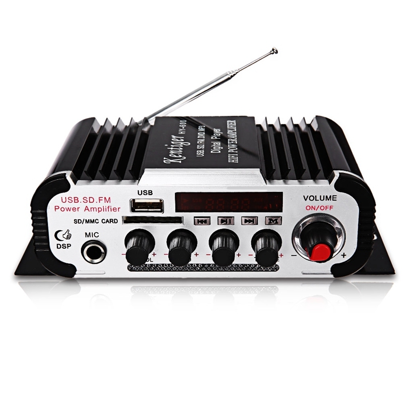 12V HY-600 2CH Mini Stereo Microphone Power Amplifier 20Wx2 USB SD FM Black/Red