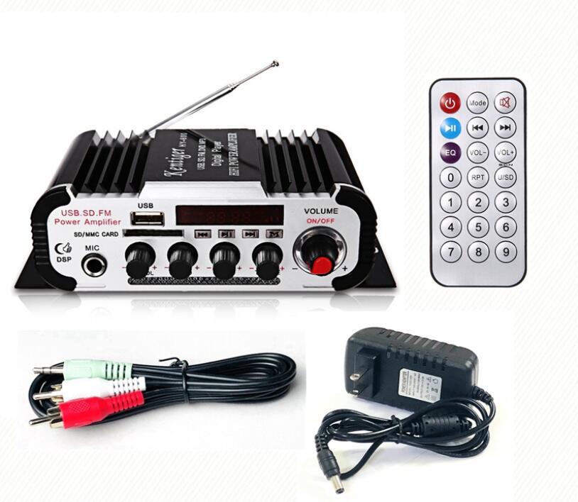 12V HY-600 2CH Mini Stereo Microphone Power Amplifier 20Wx2 USB SD FM Black/Red