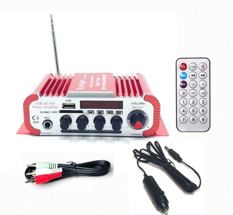 12V HY-600 2CH Mini Stereo Microphone Power Amplifier 20Wx2 USB SD FM Black/Red