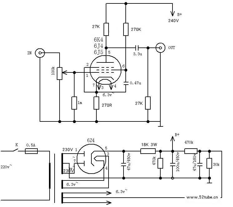 6K4 6J4 6J5 HIFI stereo tube preamplifier 6Z5P electronic tube rectification Beyond 6J1 6J2 6J3