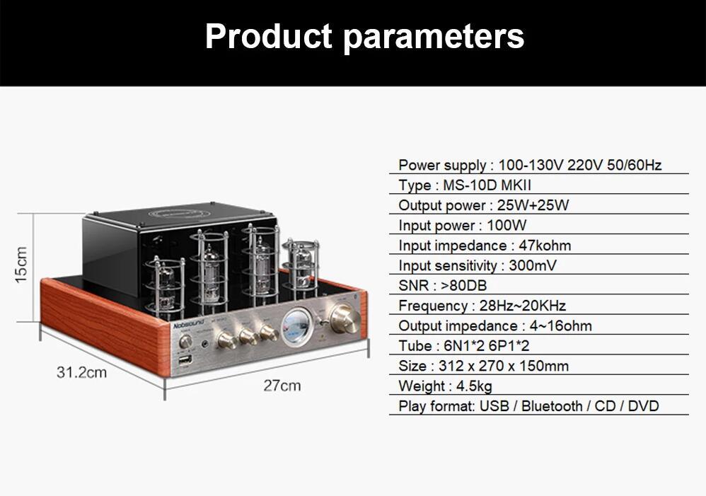 Nobsound MS-10D MKII MS-10D MKIII Amplifier Vacuum Tube Amplifier Support Bluetooth USB optical Coaxial Bass DVD CD input