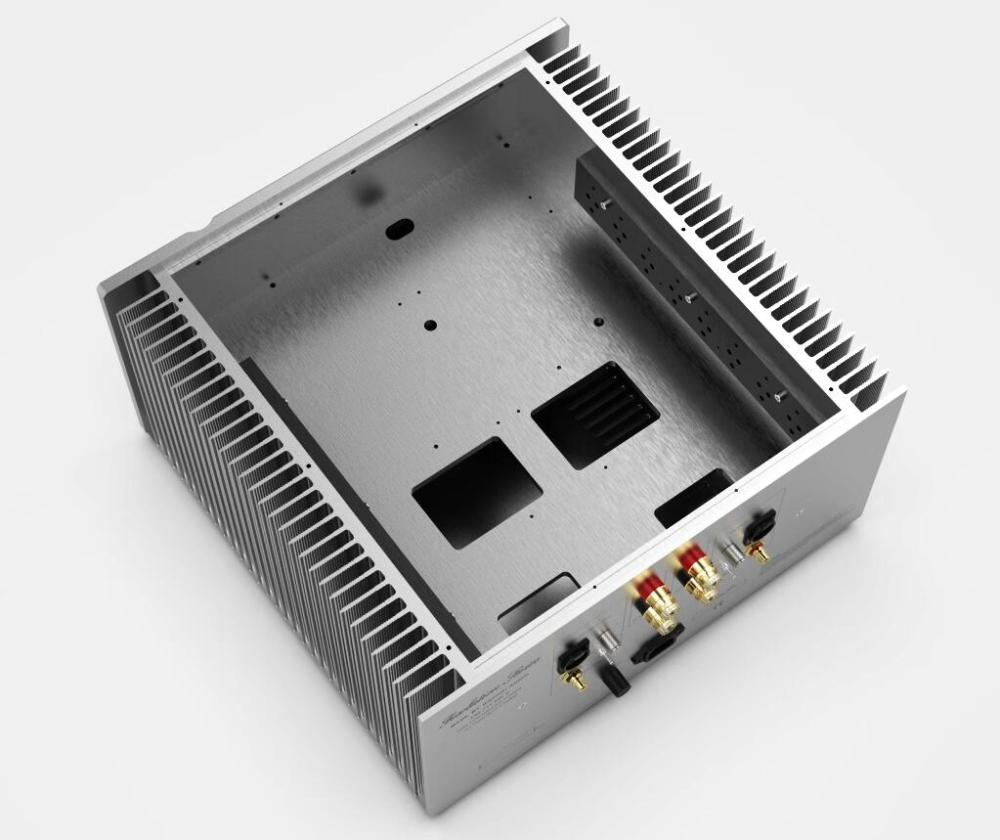 NEW silver full aluminum FM711MK2 power amplifier case audio amp DIY chassis boX with big heatsink 430*220*420mm