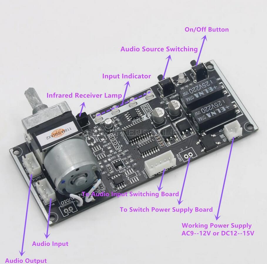 Intelligent Motor Volume Control Board Remote Control Preamplifier Audio Source Signal Selection Switch Board DIY