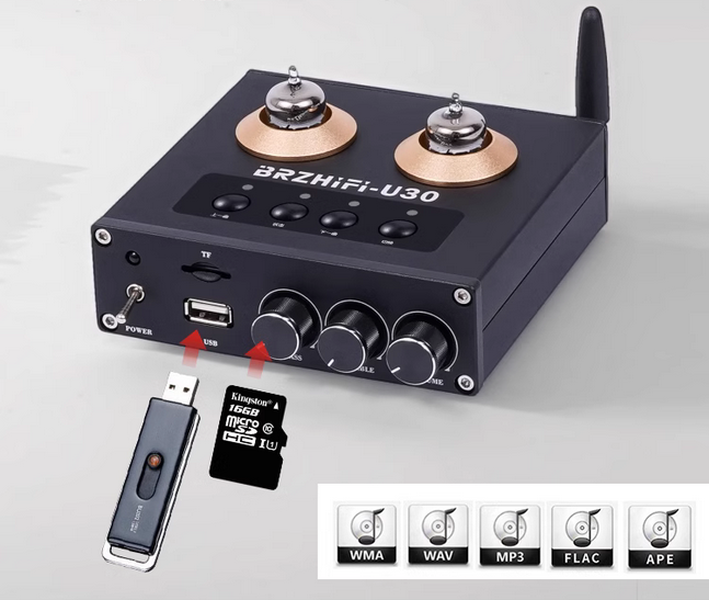 BRZHIFI-U30 HIFI tube preamplifier with remote control and multiple inputs