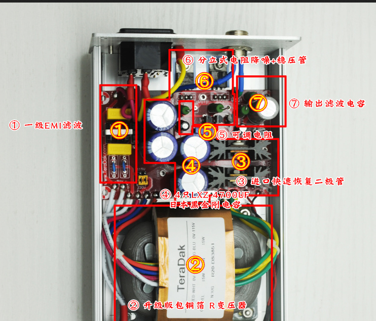 TeraDak DC-30W weiss int203  DC10V/2A HiFi linear power supply