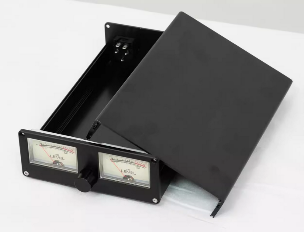Manufacturer direct sales retro dual VU meter aluminum chassis black HIFI DIY preamp case