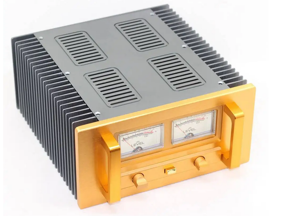 Golden Handle Aluminum Audio Power Amplifier Box Chassis A15 With Level Meter Enclosure Double Radiator Gold Panel DIY Case