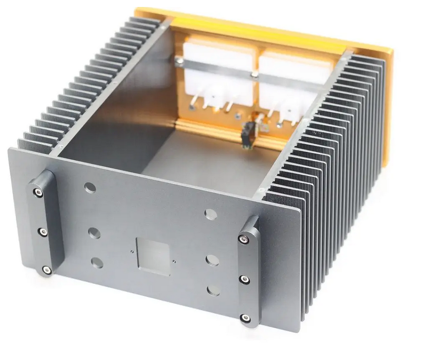 Golden Handle Aluminum Audio Power Amplifier Box Chassis A15 With Level Meter Enclosure Double Radiator Gold Panel DIY Case