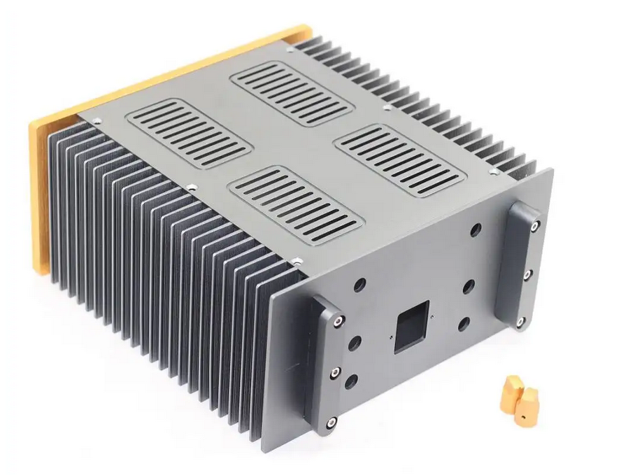 Golden Handle Aluminum Audio Power Amplifier Box Chassis A15 With Level Meter Enclosure Double Radiator Gold Panel DIY Case
