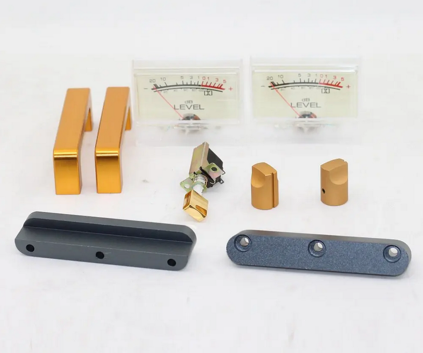 Golden Handle Aluminum Audio Power Amplifier Box Chassis A15 With Level Meter Enclosure Double Radiator Gold Panel DIY Case