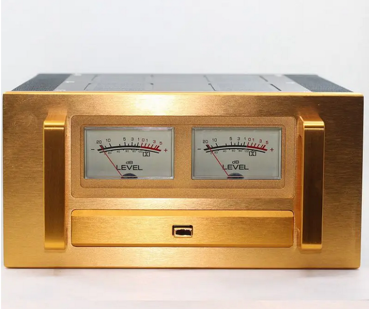 Golden Handle Aluminum Audio Power Amplifier Box Chassis A15 With Level Meter Enclosure Double Radiator Gold Panel DIY Case