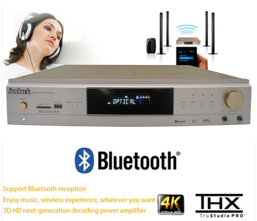 Sunbuck Lossless Bluetooth 2000W HD AV Power Amplifier USB Fiber Coaxial DTS Dolby AC-3 Home Theater 5.1 Power Amplifier Audio