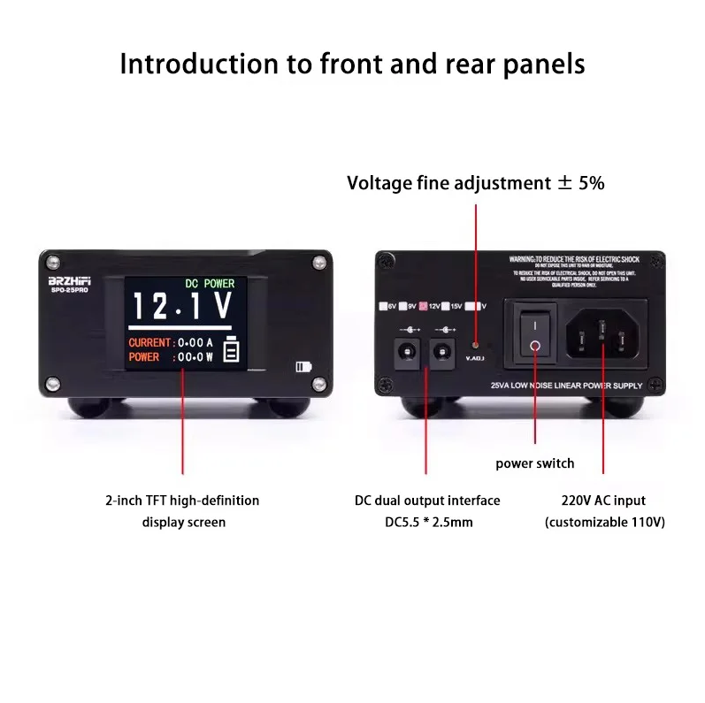 25W Low Noise Linear Sta bilized SPD-25PRO Linear Regulated DC Power Supply for Audio 5V 12V 15V