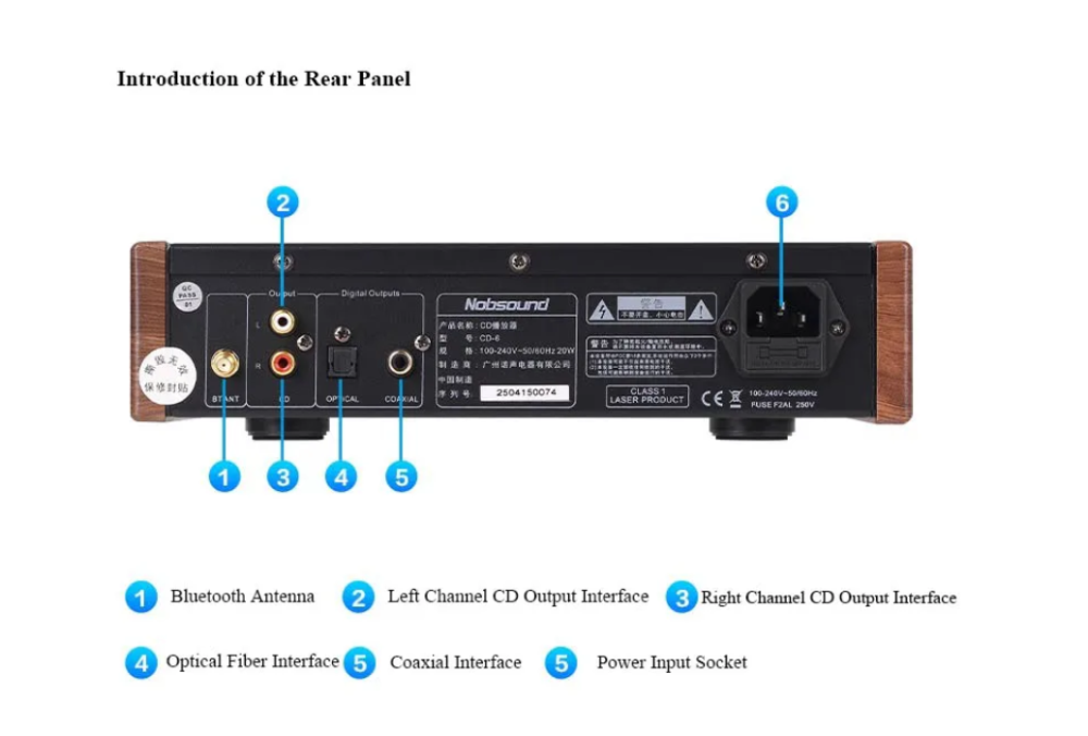 CD-6 HiFi CD Player Bluetooth 5.0/USB3.0 Lossless Decoding Audio System Digital CD Turntable with Infrared Remote Control
