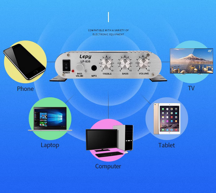 LP-838 Lepy Amplifier 2.1 Channel Small Amplifier High Fidelity Audio Amplifier LP-838 Audio