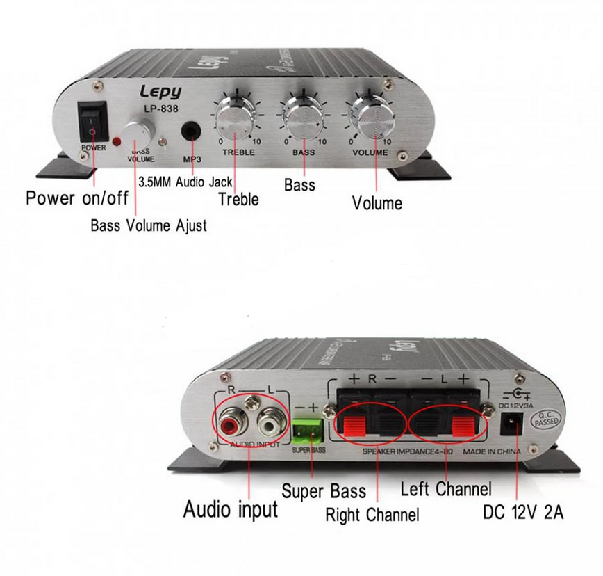 LP-838 Lepy Amplifier 2.1 Channel Small Amplifier High Fidelity Audio Amplifier LP-838 Audio