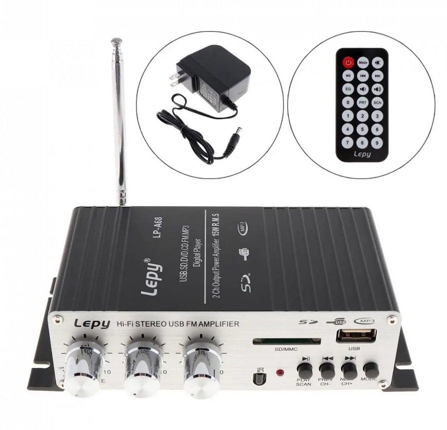 LEPY LP-A68 20W x 2 2CH HIFI Digital Audio Player Power Car Amplifier FM Radio Stereo Player Support SD USB MP3 DVD Input