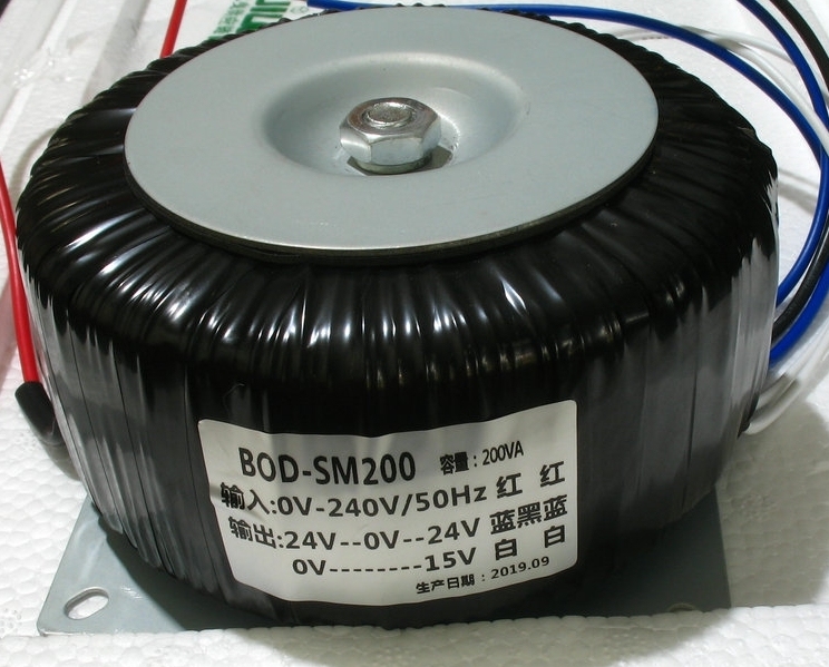 200W Pure copper wire wound Audio Toroidal Transformer for amplifier output:264- 0-24V 0-15V