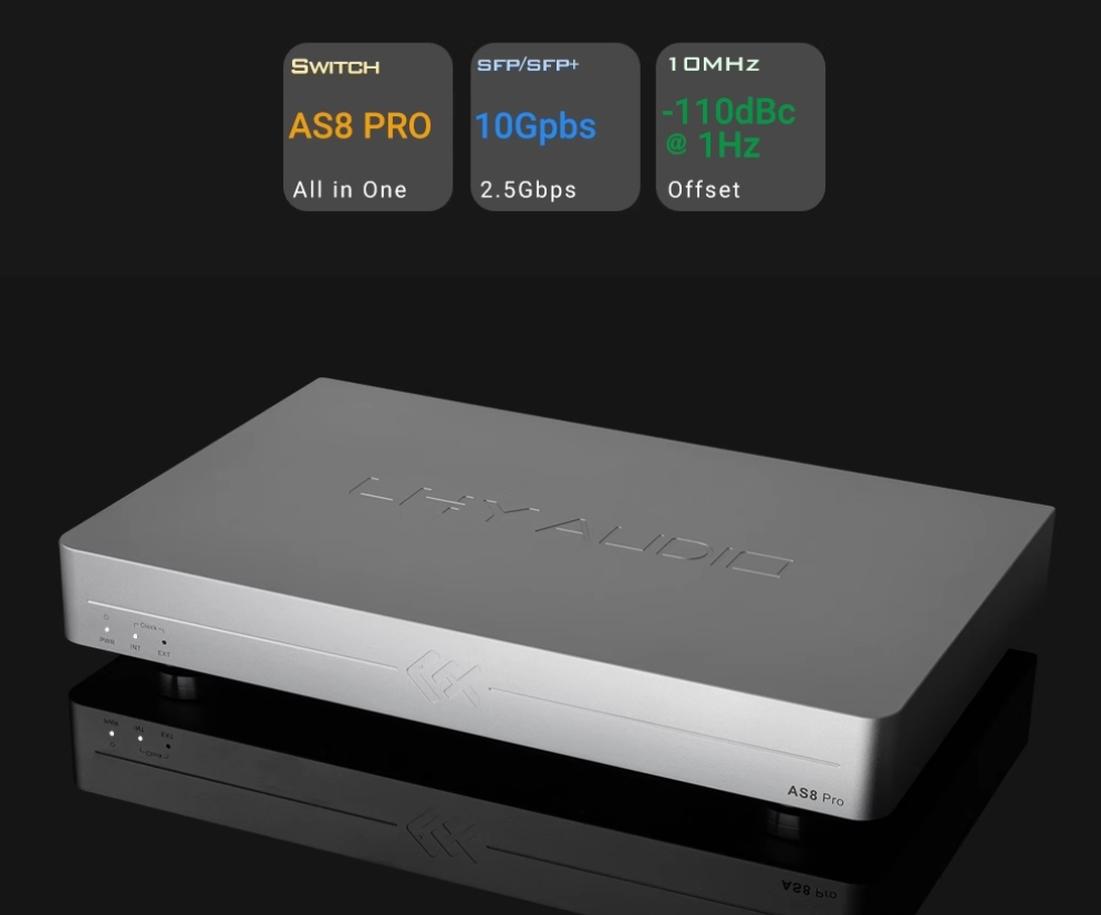 New LHY AS8 Pro Flagship Audio HIFI Fever Switch 2.5G 10G Optical Isolation OCXO Clock silver black for choose