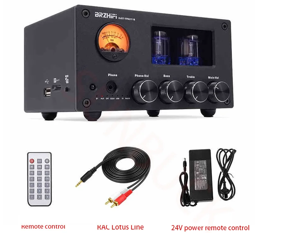 M7N 100W Multifunctional Bluetooth Stereo Power Amplifier 2x6J1 Electronic Tubes Amplifier Retro VU Meter