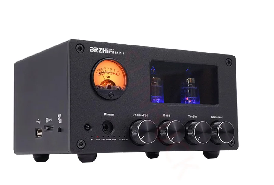 M7N 100W Multifunctional Bluetooth Stereo Power Amplifier 2x6J1 Electronic Tubes Amplifier Retro VU Meter