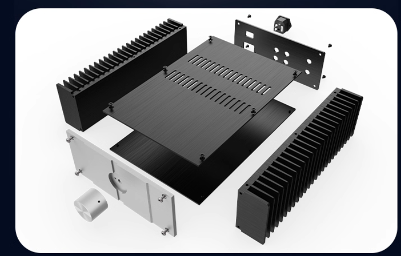Full Aluminum amplifier Chassis DIY hifi Audio post power amplifier Case both side heatsink with knob 282*90*310mm