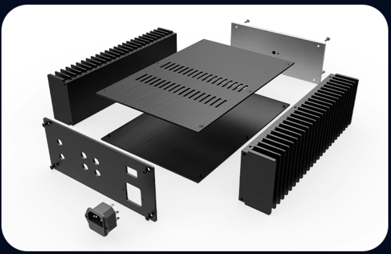 Full Aluminum amplifier Chassis DIY hifi Audio post power amplifier Case both side heatsink with knob 282*90*310mm