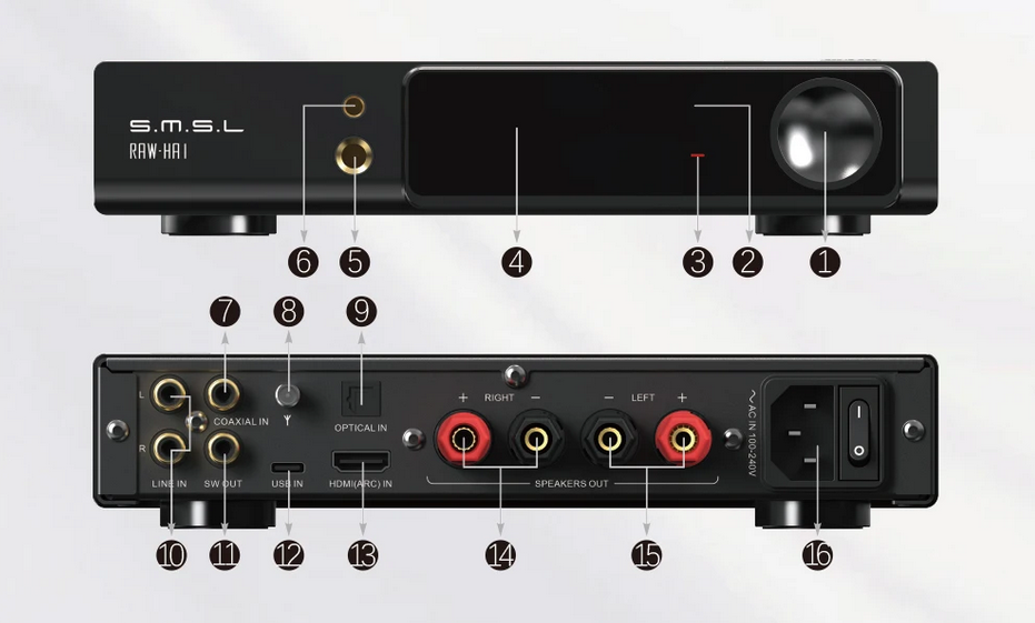 SMSL RAW-HA1 Power Amplifier MQA MQA-CD XU316 32Bit/768kHz DSD256 BT5.1 Support LDAC APTX/HD SBC AAC SMSL HA1 Amplifier