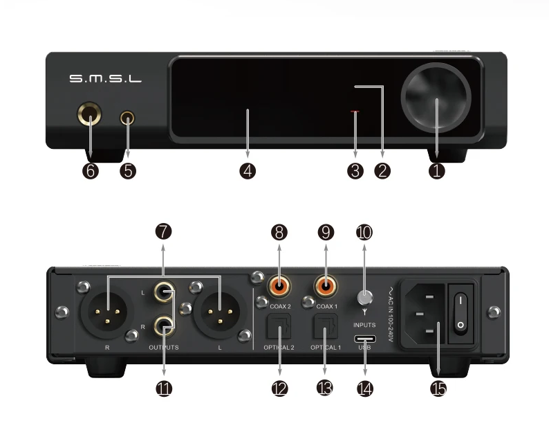 SMSL RAW-MDA1 Dual ES9039Q2M Decoder support MQA MQA-CD LDAC Bluetooth 5.1 Hi-res DAC with Remote Control SMSL MDA1