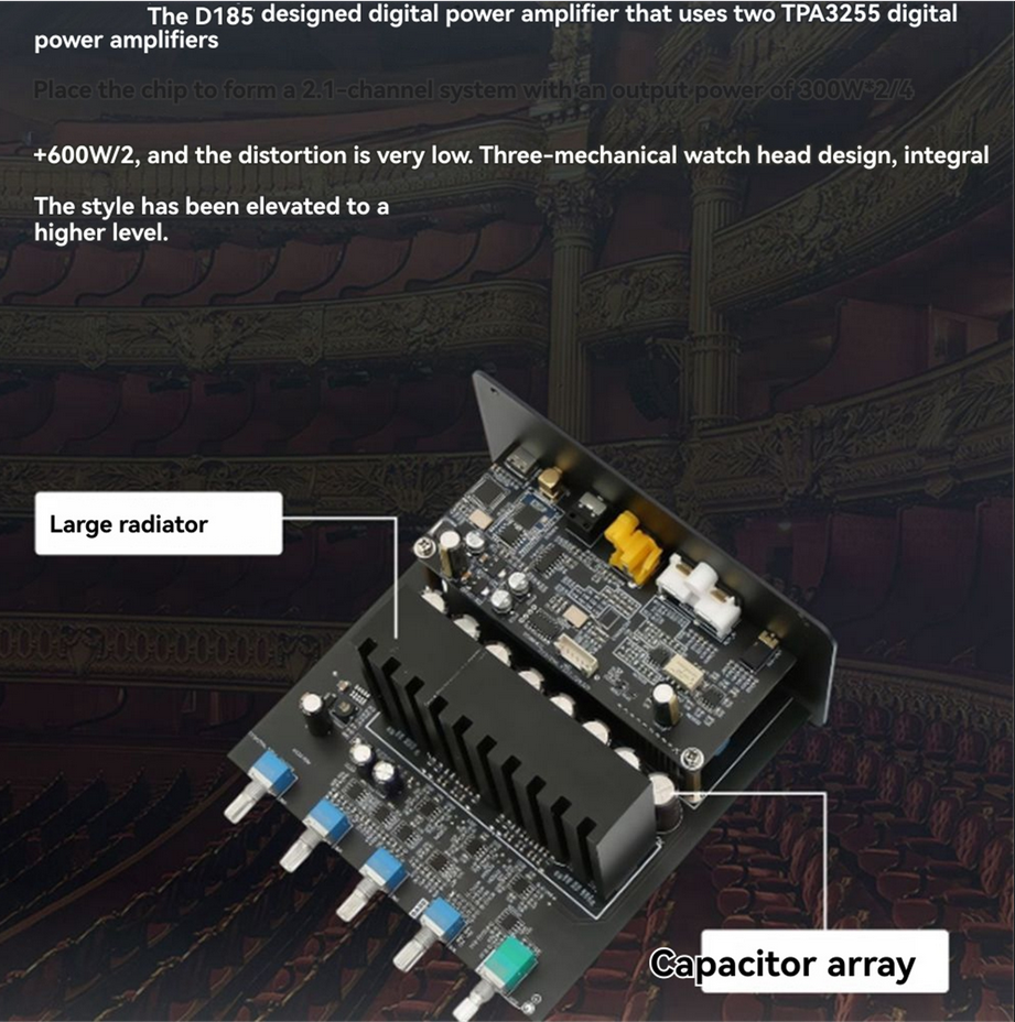 D185 2.1 Channel Digital Amplifier Dual-Core TPA3255 High-Power Fiber Coaxial USB Bluetooth 5.4 ES903 decoder