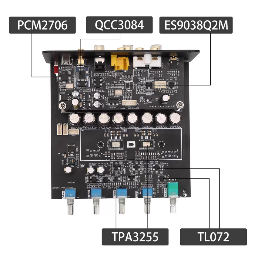 D185 2.1 Channel Digital Amplifier Dual-Core TPA3255 High-Power Fiber Coaxial USB Bluetooth 5.4 ES903 decoder