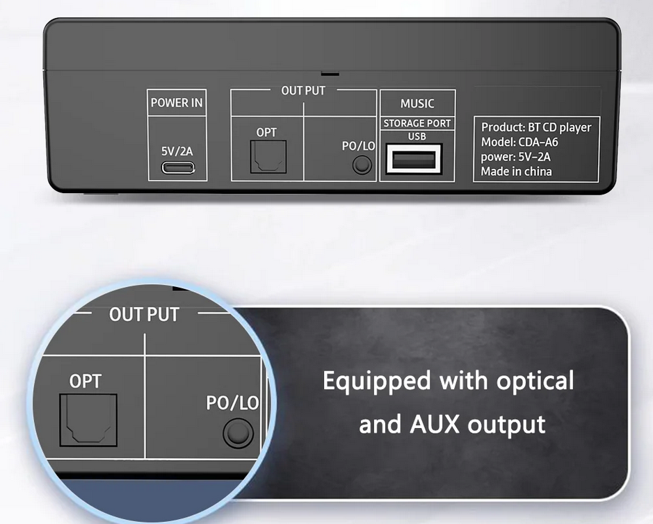 Hi-Fi CD Ripper Dual-Mode Bluetooth CD Player USB Player Optical  AUX Output with Remote Control