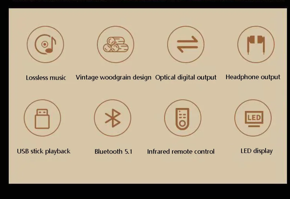 Wooden HIFI CD Player Bluetooth 5.1 Digital Optical Output USB Lossless Playback Wooden CD Music Player Infrared Remote Control
