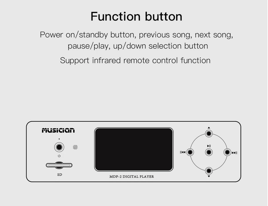 Musician MDP-2 SD Card U Disk USB Digital Player 4.3 Inch DSD Balanced I2S/Optical Fiber/Coaxial/AES Output 10w HOME Player