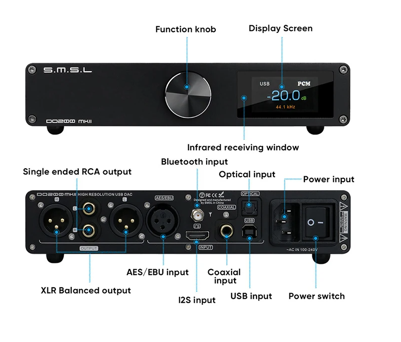 SMSL DO200 MKII ES9068AS*2 MQA Decoder BT5.0 32Bit/768kHz DSD512 OPA1612*5 with Remote Control DO200MKII