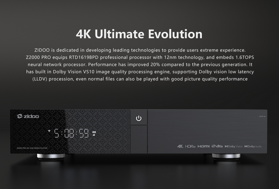 ZIDOO Z2000 PRO 4K UHD Media Player 64Bit High Performance Processor Support WiFi and Bluetooth
