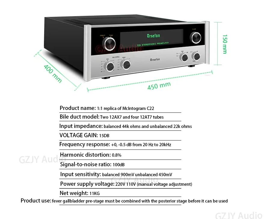 1:1 Copy McIntosh Line Classic C22 12AX7 12AT7 Vacuum Tube MC/MM Head Phono Preamp 2.0 Channel Pre-Amp Remote Control